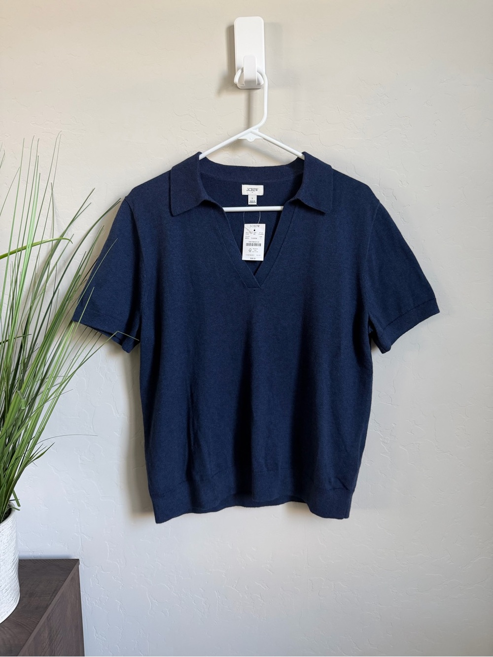J.Crew Factory Cashmere Blend Collared Sweater Polo Navy Blue L NWT